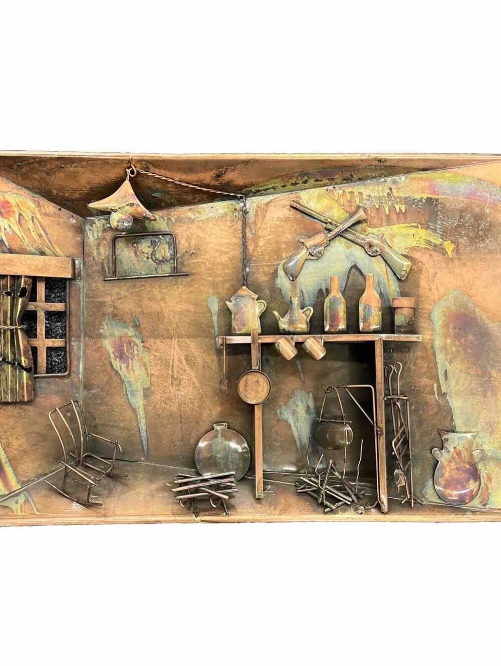 Frontier Home Folk Copper 3D Metal Ware Hanging Wall Art Decor 20x13 Inches